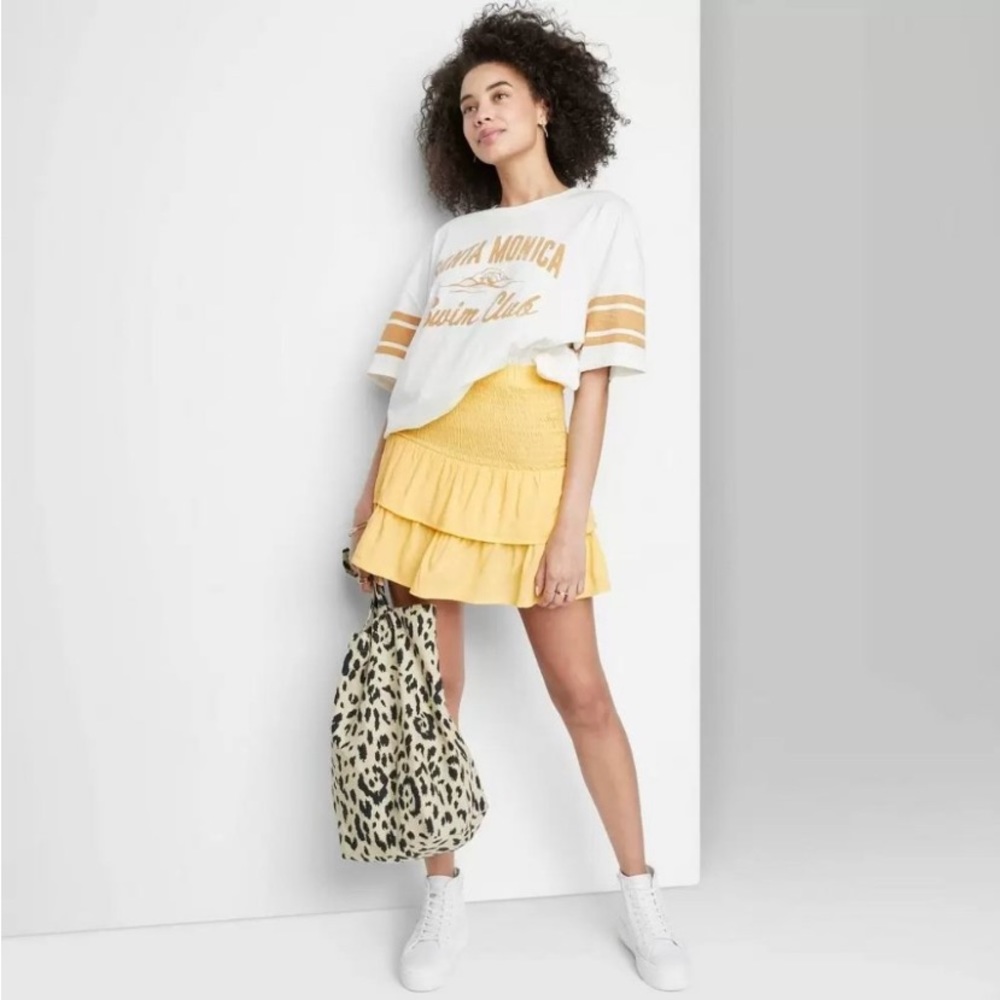 NWT Yellow Stretchy Flutter Tiered Skirt / Top, Ascot & Hart